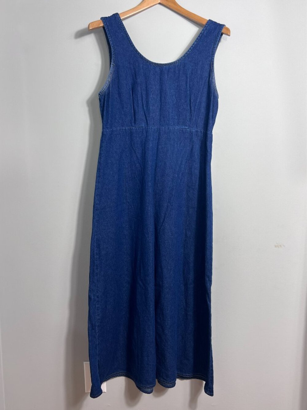 Vintage Nina Piccalino Blue Denim Maxi Dress Sleeveless Cotton Size 10 Y2K